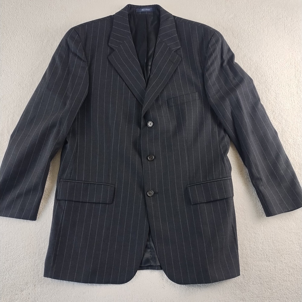 Ralph Lauren Suit Jacket Blazer Men's 44L Charcoal Pin Stripe Wool 3 Button‎ EUC